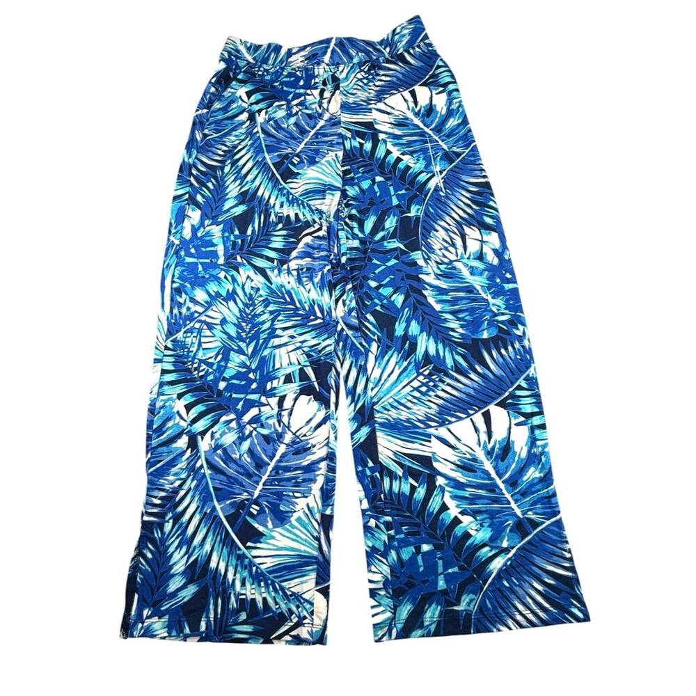 D&Co BEACH Tropical Print Wide Leg Pant Womens Petite XS Coastal Grandmother